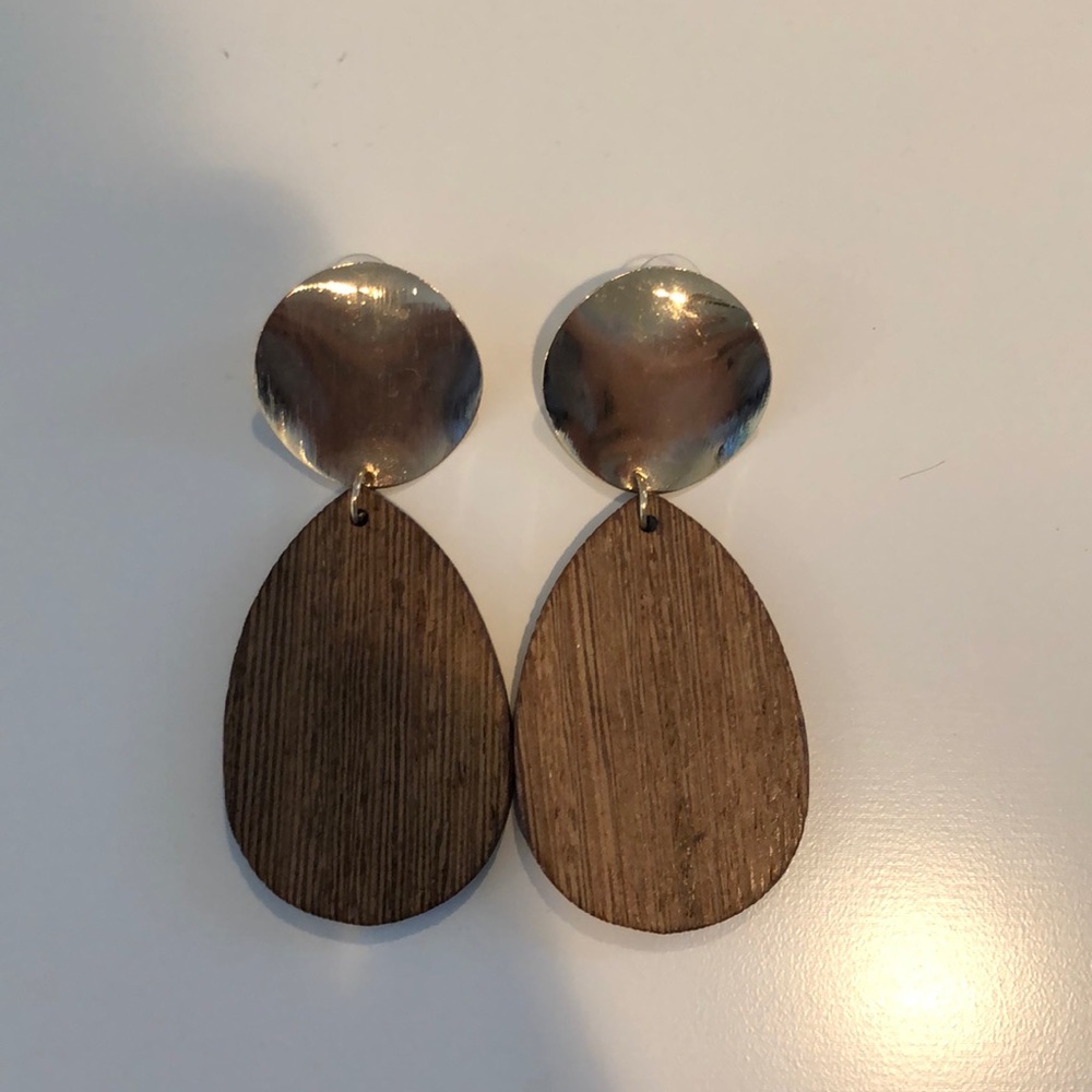 Wood and Gold dangle earrings.
